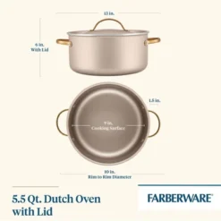 Farberware Radiant 5.5qt Nonstick Dutch Oven With Lid Champagne: Aluminum, Dishwasher-Safe, Round, 5.5qt Capacity