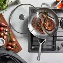 Demeyere Essential 5-ply 12.5-inch Stainless Steel Fry Pan With Lid