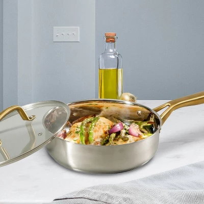 Oster® Oster Davinelle 12 Piece Stainless Steel Cookware Set In Silver With Gold Handle 8 Oster® Oster Davinelle 12 Piece Stainless Steel Cookware Set In Silver With Gold Handle - Image 6