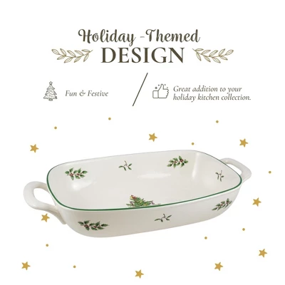 Spode Christmas Tree Oval Breadbasket, 12 Inch Handled Bowl - Porcelain Gift, Holiday Serveware & Oven To Table Dish, Dishwasher Safe Tableware 4 Spode Christmas Tree Oval Breadbasket, 12 Inch Handled Bowl - Porcelain Gift, Holiday Serveware & Oven To Table Dish, Dishwasher Safe Tableware - Image 2