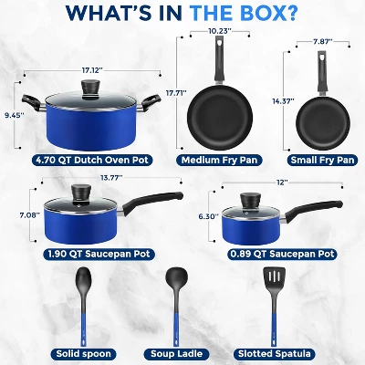 SereneLife Kitchenware Pots & Pans Set – Basic Kitchen Cookware, Black Non-Stick Coating Inside, Heat Resistant Lacquer (11-Piece Set) 4 SereneLife Kitchenware Pots & Pans Set – Basic Kitchen Cookware, Black Non-Stick Coating Inside, Heat Resistant Lacquer (11-Piece Set) - Image 2