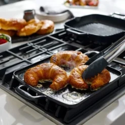 All-Clad Cast Iron Enameled Square Griddle With Acacia Trivet 11 Inch