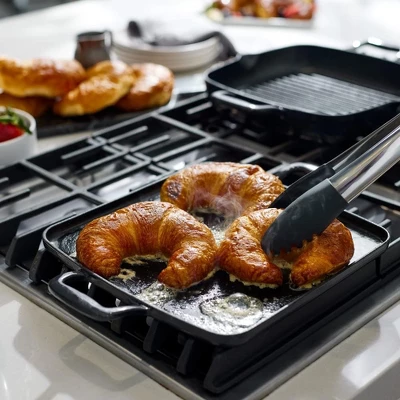 All-Clad Cast Iron Enameled Square Griddle With Acacia Trivet 11 Inch 3 All-Clad Cast Iron Enameled Square Griddle With Acacia Trivet 11 Inch