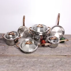 BergHOFF Ouro Gold 16Pc 18/10 Stainless Steel Cookware Set With Glass Lids
