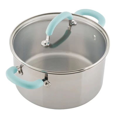 Rachael Ray Create Delicious 10pc Stainless Steel Cookware Set Light Blue Handles: Induction Safe, Dishwasher Safe 7 Rachael Ray Create Delicious 10pc Stainless Steel Cookware Set Light Blue Handles: Induction Safe, Dishwasher Safe - Image 5