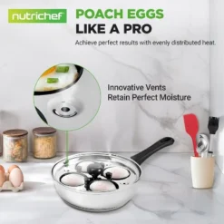NutriChef Stainless Steel Egg Poacher With 4 Non-Stick Cups, Glass Lid, Oven Mitt, Timer, And Spatula (Silver) -Cookware Store GUEST 96ddd0b0 3bc8 4735 be97 0a057280da61