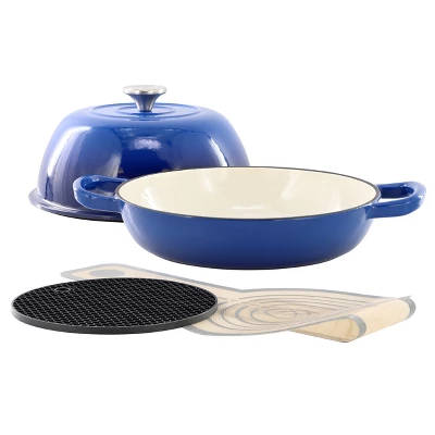 MegaChef 6 Quart Enameled Cast Iron Bread Pot In Blue With Baking Mat 3 MegaChef 6 Quart Enameled Cast Iron Bread Pot In Blue With Baking Mat