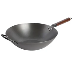 Gibson Home Babish 14" Carbon Steel Flat Bottom Wok: Induction Safe, 4.2 Qt Capacity, Black, 8 Lbs