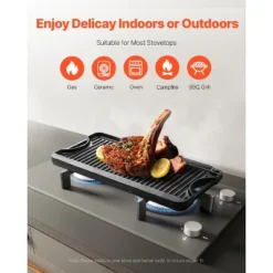 VEVOR Reversible Grill/Griddle, 20x10 Inch Pre-Seasoned Cast Iron Griddle, Portable Rectangular Pan With Handle, Family Cookware, Black -Cookware Store GUEST 98b12f30 2e60 41e9 80b5 7456a1feaa71