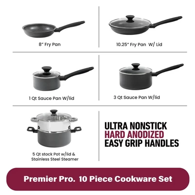 Granitestone Pro Premier Hard Anodized 10 Piece Nonstick Cookware Set 3 Granitestone Pro Premier Hard Anodized 10 Piece Nonstick Cookware Set