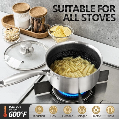MICHELANGELO Stainless Steel Saucepan Set, Premium Triple Ply Sauce Pan With Lid, Sauce Pot With Honeycomb Interior 4 MICHELANGELO Stainless Steel Saucepan Set, Premium Triple Ply Sauce Pan With Lid, Sauce Pot With Honeycomb Interior - Image 2
