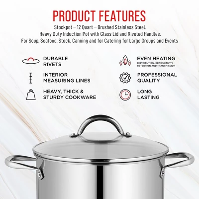 Bakken-Swiss Deluxe Stainless Steel Stockpot With Tempered Glass See-Through Lid 8 Bakken-Swiss Deluxe Stainless Steel Stockpot With Tempered Glass See-Through Lid - Image 6