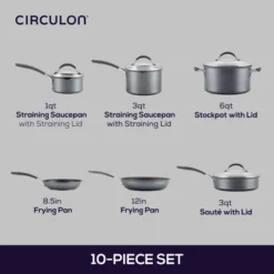 Circulon A1 Series With ScratchDefense Technology 10pc Nonstick Induction Cookware Set: Dishwasher-Safe, Tempered Glass Lids