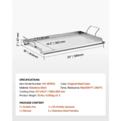 VEVOR Stainless Steel Griddle, 23x16 Inch Universal Flat Top Rectangular Plate, Gas Grill Griddle For BBQ Grill, Teppanyaki, Silver -Cookware Store GUEST 9c3dd420 8c2b 4397 98c0 1f09d5ad607d