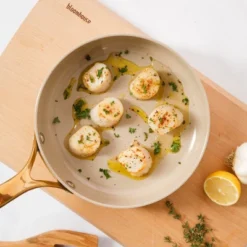 Bloomhouse 8 Inch Heavy Duty Aluminum Premium PFA Free Ceramic Nonstick Saute/Deep Frying Pan Skillet - Linen White With Gold Handle -Cookware Store GUEST 9f14f5a3 044b 4119 a253 2f8b57a3608b