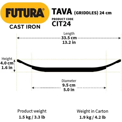 Hawkins Futura 24" Cast Iron Griddle Tava: Hand Wash, Gas Compatible, 1 Year Warranty, 4.2 Lbs, Red 4 Hawkins Futura 24" Cast Iron Griddle Tava: Hand Wash, Gas Compatible, 1 Year Warranty, 4.2 Lbs, Red - Image 2