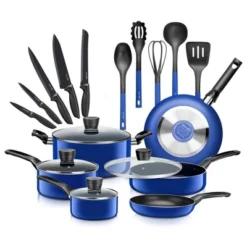 SereneLife 20 Piece Kitchenware Pots & Pans Set – Basic Kitchen Cookware, Black Non-Stick Coating Inside, Heat Resistant Lacquer (Blue) -Cookware Store GUEST 9f710a20 5428 472b a302 e8ed8b36075e