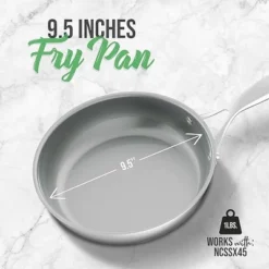 NutriChef 9.5'' Large Fry Pan - Frypan Interior Coated With Durable Ceramic Non-Stick Coating, Stainless Steel