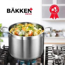 Bakken- Swiss Stockpot Brushed Stainless Steel Induction Pot With Lid And Riveted Handles -Cookware Store GUEST a03d31af 1ea5 40a5 ae6c f34a631ce889
