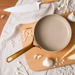 Bloomhouse 8 Inch Heavy Duty Aluminum Premium PFA Free Ceramic Nonstick Saute/Deep Frying Pan Skillet - Linen White With Gold Handle -Cookware Store GUEST a078e8c3 05ec 473b 8ae9 577547fe23ab