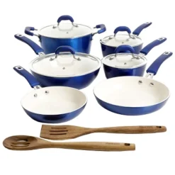Kenmore Arlington Aluminum Ceramic Coated Nonstick Cookware Set In Metallic Blue