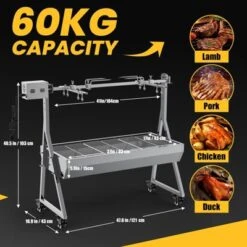 Mojgar Rotisserie Grill Roaster, 132lbs Charcoal Grill Outdoor BBQ Grill Pig Lamb Spit Roaster With Hand Crank