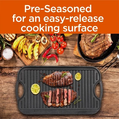 COMMERCIAL CHEF Pre-Seasoned Cast Iron Reversible Grill Griddle 20" X 10", Black 3 COMMERCIAL CHEF Pre-Seasoned Cast Iron Reversible Grill Griddle 20" X 10", Black