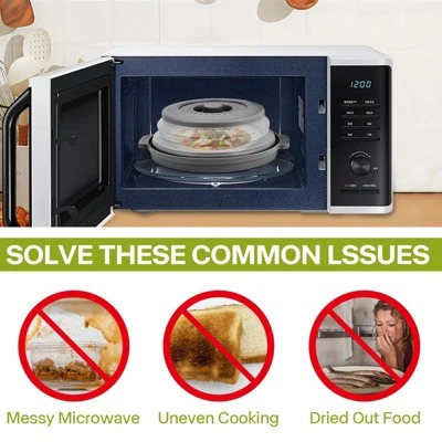 Itopfox Microwave Splatter Cover With Anti-scald Base Plate, Large Plastic & Silicone Vented Collapsible Guard Lid, Plate Holder & Kitchen Colander 3 Itopfox Microwave Splatter Cover With Anti-scald Base Plate, Large Plastic & Silicone Vented Collapsible Guard Lid, Plate Holder & Kitchen Colander
