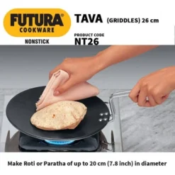 Hawkins Futura 10" Non Stick Concave Tava Griddle With Steel Handle: Anodized Aluminum, Gas Compatible, Hand Wash -Cookware Store GUEST a4ee63fa b387 480b a285 1d083d8b5a26