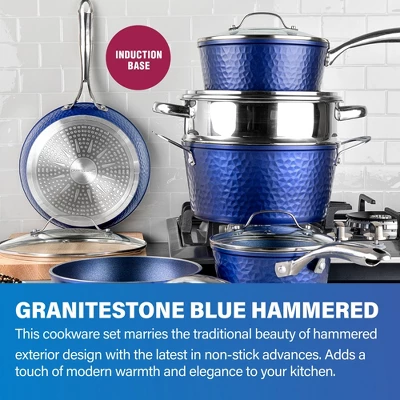 Granitestone Blue 10 Piece Hammered Aluminum Nonstick Cookware Set 10 Granitestone Blue 10 Piece Hammered Aluminum Nonstick Cookware Set - Image 8