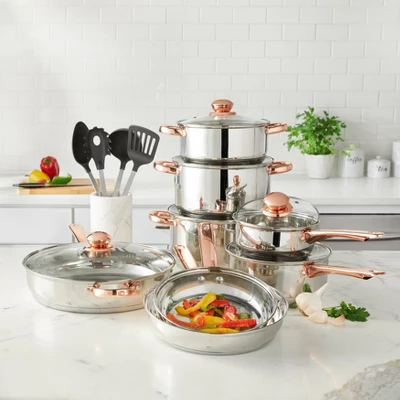 BrylaneHome 18 Piece Copper Accent Stainless Set 4 BrylaneHome 18 Piece Copper Accent Stainless Set - Image 2