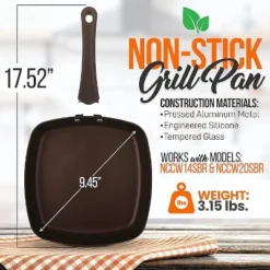 NutriChef 9.45'' Grill Pan - Non-Stick High-Qualified Kitchen Cookware