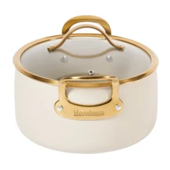 Bloomhouse 6 Quart Heavy Duty Aluminum Premium PFA Free Ceramic Nonstick Dutch Oven Pot With Lid - Linen White With Gold Handle -Cookware Store GUEST a978c278 10ed 429c 9e60 011718d5efe4