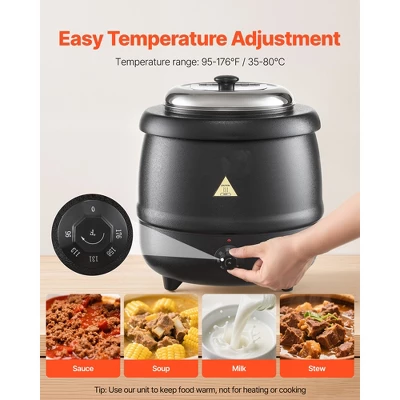 VEVOR Electric Soup Warmer, 10QT Commercial Soup Kettle With 304 Stainless Steel Detachable Insert Pot, 95~176°F Adjustable Temperature, Black 6 VEVOR Electric Soup Warmer, 10QT Commercial Soup Kettle With 304 Stainless Steel Detachable Insert Pot, 95~176°F Adjustable Temperature, Black - Image 4