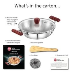 Hawkins 2.5L Tri Ply Stainless Steel Induction Compatible Deep Fry Pan Kadhai With Glass Lid: Hand Wash, Gas & Induction Safe -Cookware Store GUEST aac94ba5 c626 4c34 8691 f2ecb22819e2