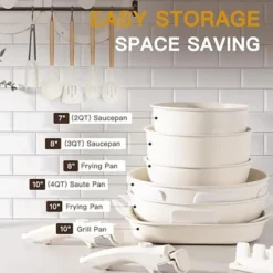 Itopfox 23-Piece Nonstick Cookware Set With Detachable Handles, Oven Safe & Induction Ready, Stackable Ceramic Pots And Pans, Cream White -Cookware Store GUEST ae0fb208 eee6 407a a518 f318068ddec5