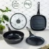 BergHOFF Leo Stone+ 4Pc Nonstick Ceramic Cookware Set With Glass Lid, Recycled Cast Aluminum