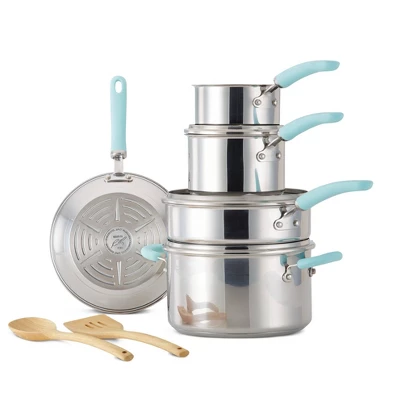 Rachael Ray Create Delicious 10pc Stainless Steel Cookware Set Light Blue Handles: Induction Safe, Dishwasher Safe 8 Rachael Ray Create Delicious 10pc Stainless Steel Cookware Set Light Blue Handles: Induction Safe, Dishwasher Safe - Image 6
