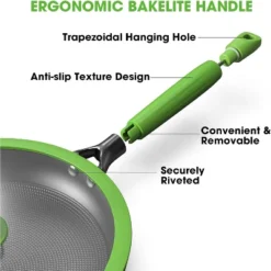Imarku Cast Iron Honeycomb Non Stick Frying Pan 12 Inch Green Electric Wood Handle With Pot Cover -Cookware Store GUEST b2547458 d8dc 46d7 a108 7c71c1267d02