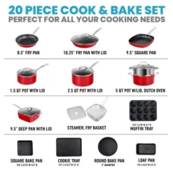 Granitestone 20 Piece Nonstick Red Cookware And Bakeware Set