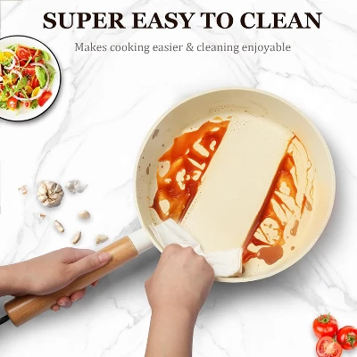 Imarku Nonstick Frying Pans, Granite Frying Pan, 9.5 In Professional Cookware With Detachable Handles, Compatible With All Stovetops, PFOA Free, Cream 6 Imarku Nonstick Frying Pans, Granite Frying Pan, 9.5 In Professional Cookware With Detachable Handles, Compatible With All Stovetops, PFOA Free, Cream - Image 4