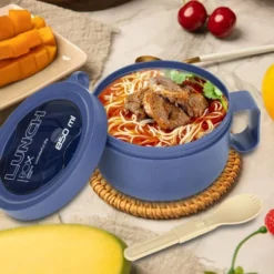 Itopfox Unbreakable Microwave Soup Mugs With Lids And Handles, Microwave Ramen Bowl For Soup, Instant Noodles, Oatmeal, Gumbo, Salad, Sapphire Blue