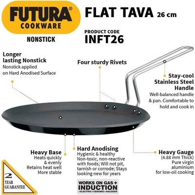 Hawkins 10" Futura Nonstick Induction Compatible Flat Tava Griddle: Anodized Aluminum, Hand Wash, 1-Year Warranty 4 Hawkins 10" Futura Nonstick Induction Compatible Flat Tava Griddle: Anodized Aluminum, Hand Wash, 1-Year Warranty - Image 2