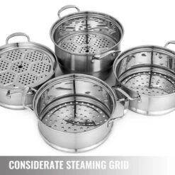 VEVOR Steamer Pot 11.8in/30cm, 5 Tier Steamer Pot For Cooking With 10QT Stock Pot, 3 Vegetable Steamers & 2 Steaming Trays, Silver -Cookware Store GUEST bb7eeb23 f4e8 4bb9 bd83 73d2bf9659c5