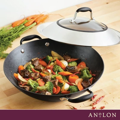 Anolon Advanced Home 14" Hard Anodized Nonstick Wok With Side Handle And Lid Onyx 10 Anolon Advanced Home 14" Hard Anodized Nonstick Wok With Side Handle And Lid Onyx - Image 8