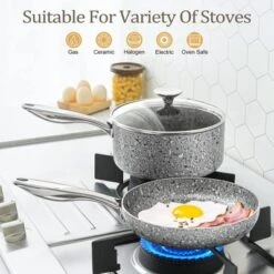 Stone Cookware Set, Ultra Nonstick Pots And Pans Set With Stone-Derived Coating For Kitchen, Granite