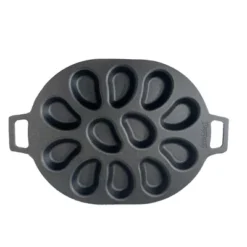 Bayou Classic 7413 Cast Iron 12 Shellfish Shaped Oyster Grill And Serve Kitchen Cooking Pan For Shucked Or Half-Shell Seafood, Black