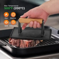 NutriChef Cast Iron Grill Press , Black -Cookware Store GUEST bf1e770c 2256 4631 9c20 09398284fa3c