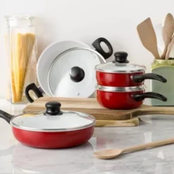 Lexi Home 8-Piece Ceramic Non-Stick Cookware Set - Red, White -Cookware Store GUEST bfbef43b 628e 4187 8e85 86e8f7e6da58