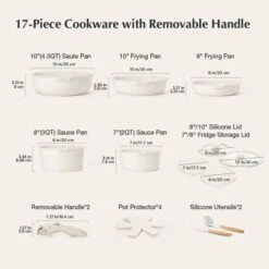 KOCH SYSTEME CS Nonstick 17 PCS Cookware Set Detachable Handle, Induction Kitchen Cookware Sets Non Stick With Removable Handle